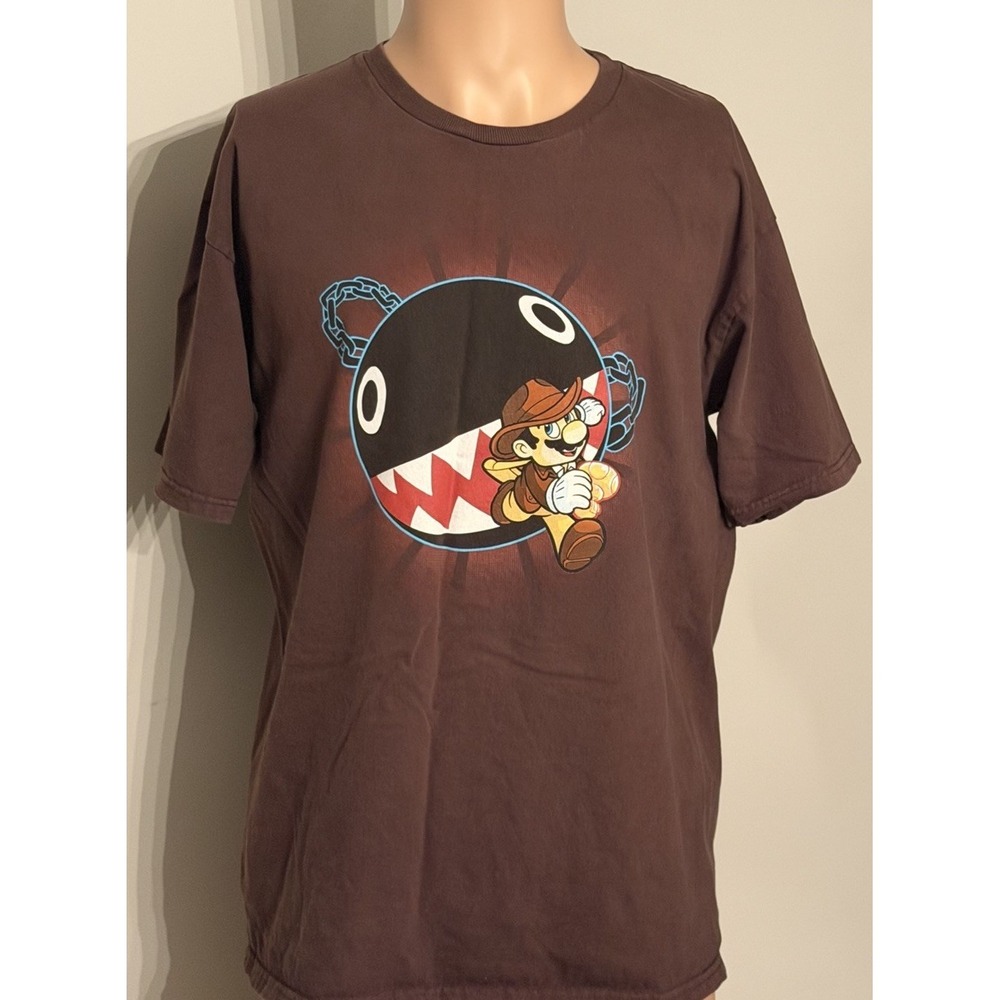 Nintendo Mario as Indiana Jones Parody Teefury Men's Large T-Shirt